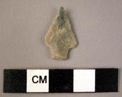 Flint bifacially flaked arrowhead