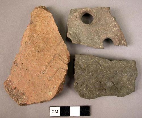 Potsherds - reddish, thin ware, unburnished but smooth;