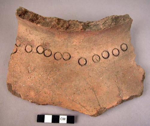 Large red potsherd - unburnished, shoulder of large vessel with incised small ci