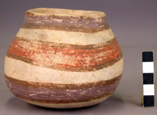 Polychrome pottery bowl, horizontal stripes