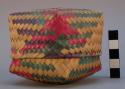 Small basket with cover - body cylindrical; ends square; decorative +