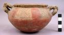 Pottery jar, handles + incised orn.