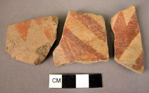 Rim potsherd, 2 potsherds - red paint on burnished biscuit (Wace & Thompson, 191