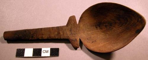 Spoon, carved wood, plain tapered & notched handle