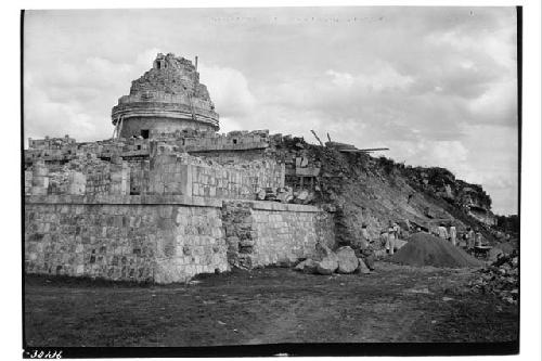 Caracol. Base of lower platform, SW. corner, excavation preceding repair.