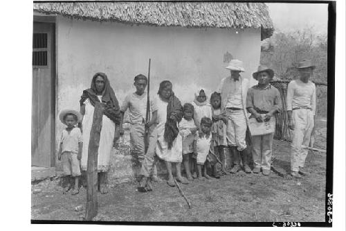 Sayil, Yucatan, Indians in front of consejeria.