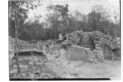 Structure 3E3. Looking NW, excavation being carried on in colonnade.