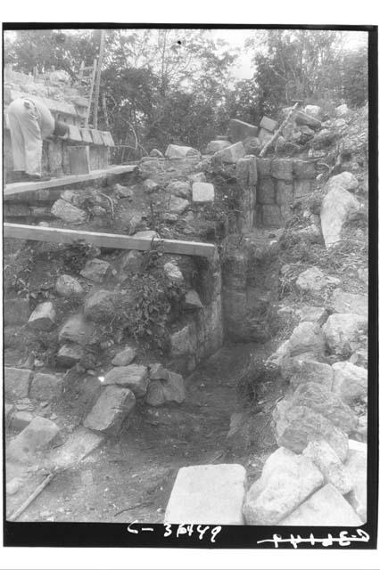 Structure 3 E 3. East facing wall of stairway built against east sideof leg of T