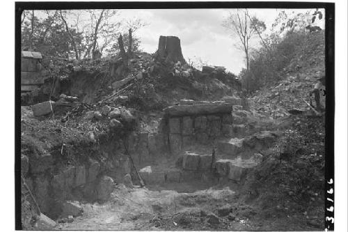 Structure 3 E 3.  Masonry block at NE corner of N. end of colonnade