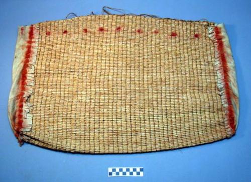 Oblong bag. Made of elaeagnus bark. The ends are enclosed in buckskin fringed