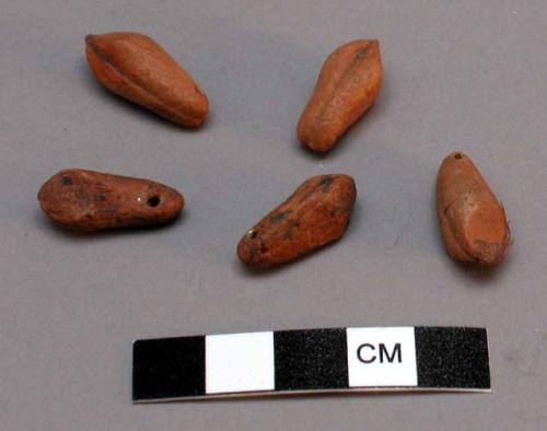 Beads, teardrop shape with perf. at point, carved from wood or perhaps seed