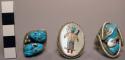 Ring, silver with mosaic katsina figure inlaid on mother-of-pearl, twisted sil