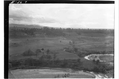 Panorama of La Vega Valley from top of northeast cliff showing Rio de La Vega