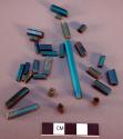 Beads, blue glass tubular with 4 flat straight sides