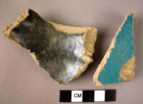 2 glazed potsherds