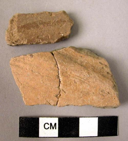 Ceramic base and body sherds, brown slipped ware, 1 mended