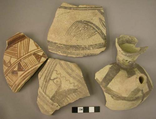 7 potsherds - monochrome painted