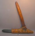 Adze (yara) - wooden handle with black stone blade, raffia wrapped +