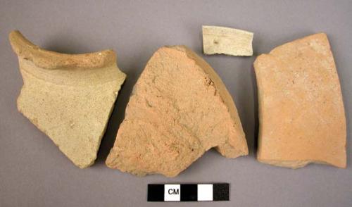 Ceramic rim and body sherds, grey and buff ware, undecorated