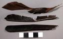 Feathers, 3 halves, split shafts, brown and black