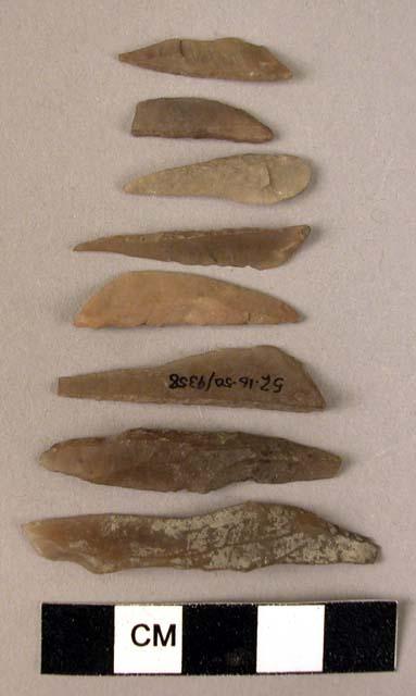 8 flint backed blades, retouched at base