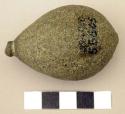 Ground stone plummet, pear-shaped, grey