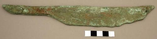 Knife-like implement of copper.  Probably unfinished.