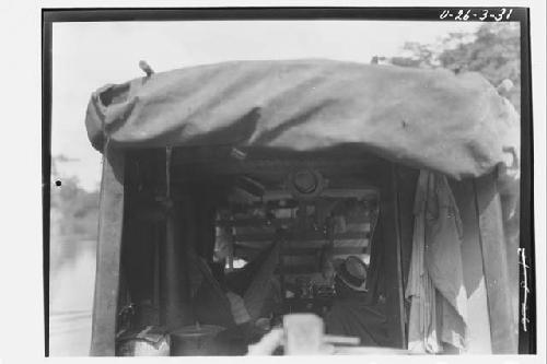 Engine room on a "tunnel" boat on river