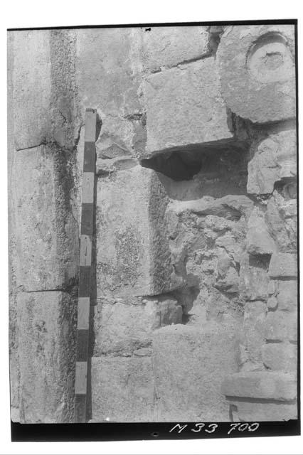 Monjas -  N side of E door E wing showing repairs set in mud Mask # 45