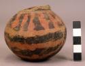 Pottery jar, red, black ornamentation extending to lower zone