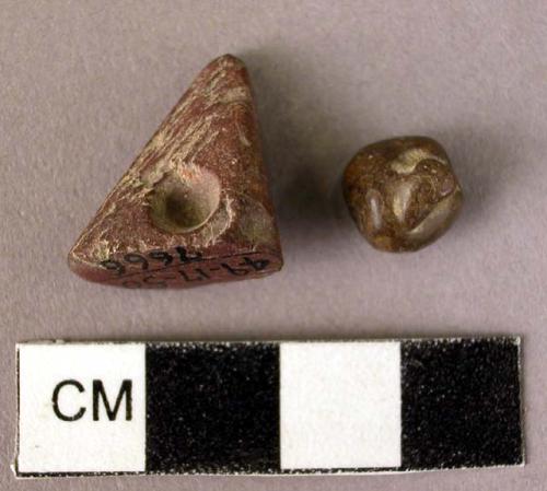 2 small stone artifacts - perhaps used in manufacture of beads?