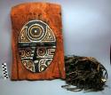 Painted pitch Jurupari mask (devil) on bark cloth hood - long black raffia tassels