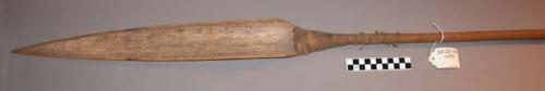 Lance - wooden shaft, bamboo point, brown string with knotted ends