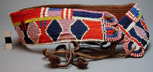 Broad armlet (delamai) - beaded on sewed on rawhide.