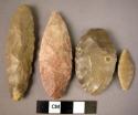 10 heavy bifacially-worked, leaf-shaped points, concussion-flaked (6 flint, 4 qu