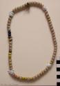 Necklace, pink, yellow, blue and white beads, olunigi lwomukala