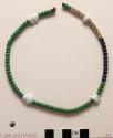 Necklace, green, blue, and white beads, olunigi lwomukala