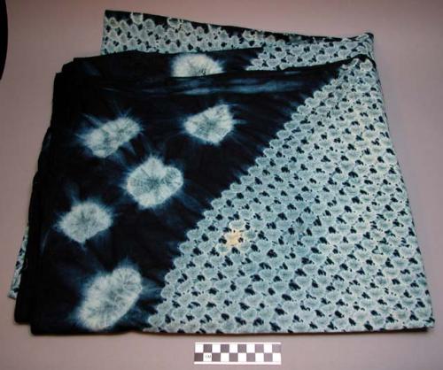 Textile "wrapper," indigo-tie dyed, circular pattern