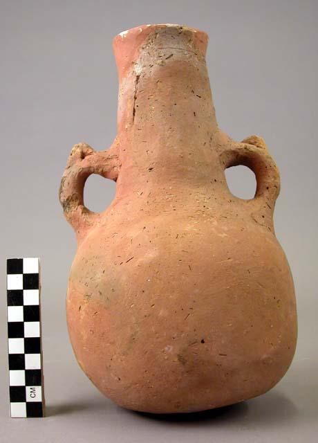 2-handled long-necked pottery bottle