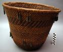 Large burden basket, twined. Made of bear grass and devil's claw.