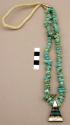 Necklace, 1 strand turq. nuggets,  triangular pendant inlaid w/ diff. materials