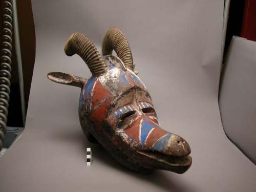 Antelope mask, red and blue, 22.5" h.