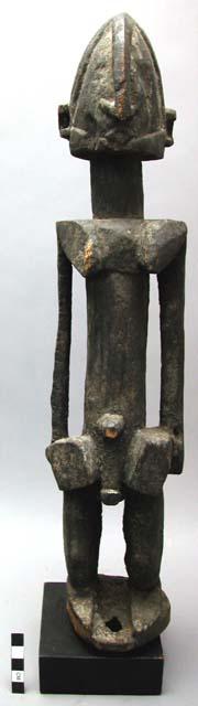Carved wooden hemophrodite figure, 19" high