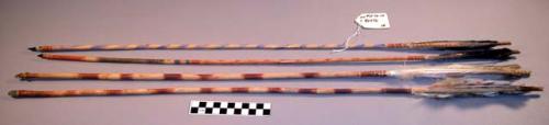 Arrows with stone point. Feathers laid flat and straight.