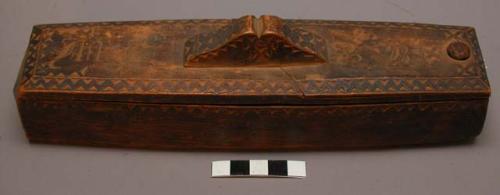 Carved wooden box for shaving knife (marked 1872)