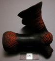 Clay pipe bowl- double; criss-cross incisions filled with red paint