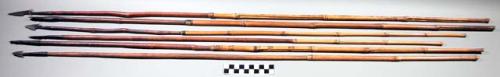 Arrows, barbed metal points, some rounded tips, wood and bamboo shaft