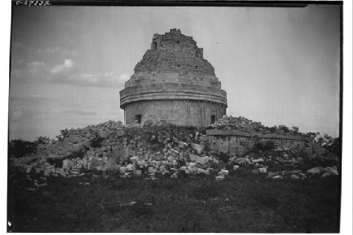 Caracol. Closer view, looking NE. Showing repair of western and south side