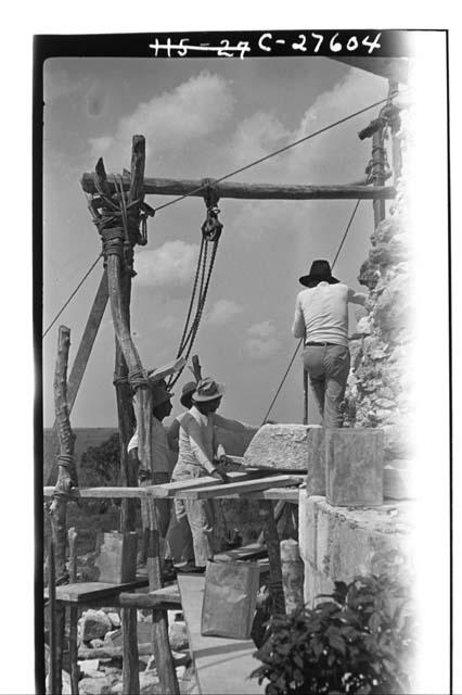 Caracol. Close-up of repair work.