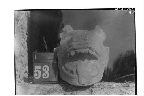 Stone dog head - Small ball court. Another view of C-27759